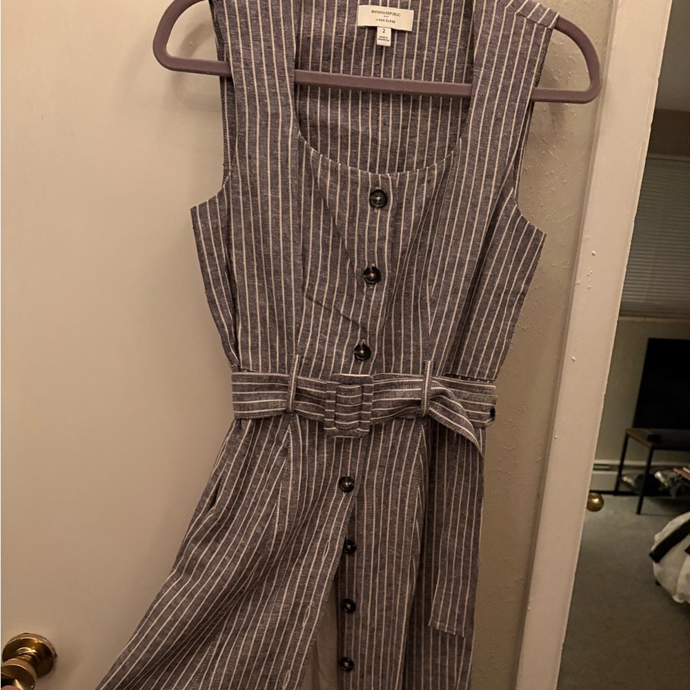 Banana Republic Striped Sleeveless Belted Dress